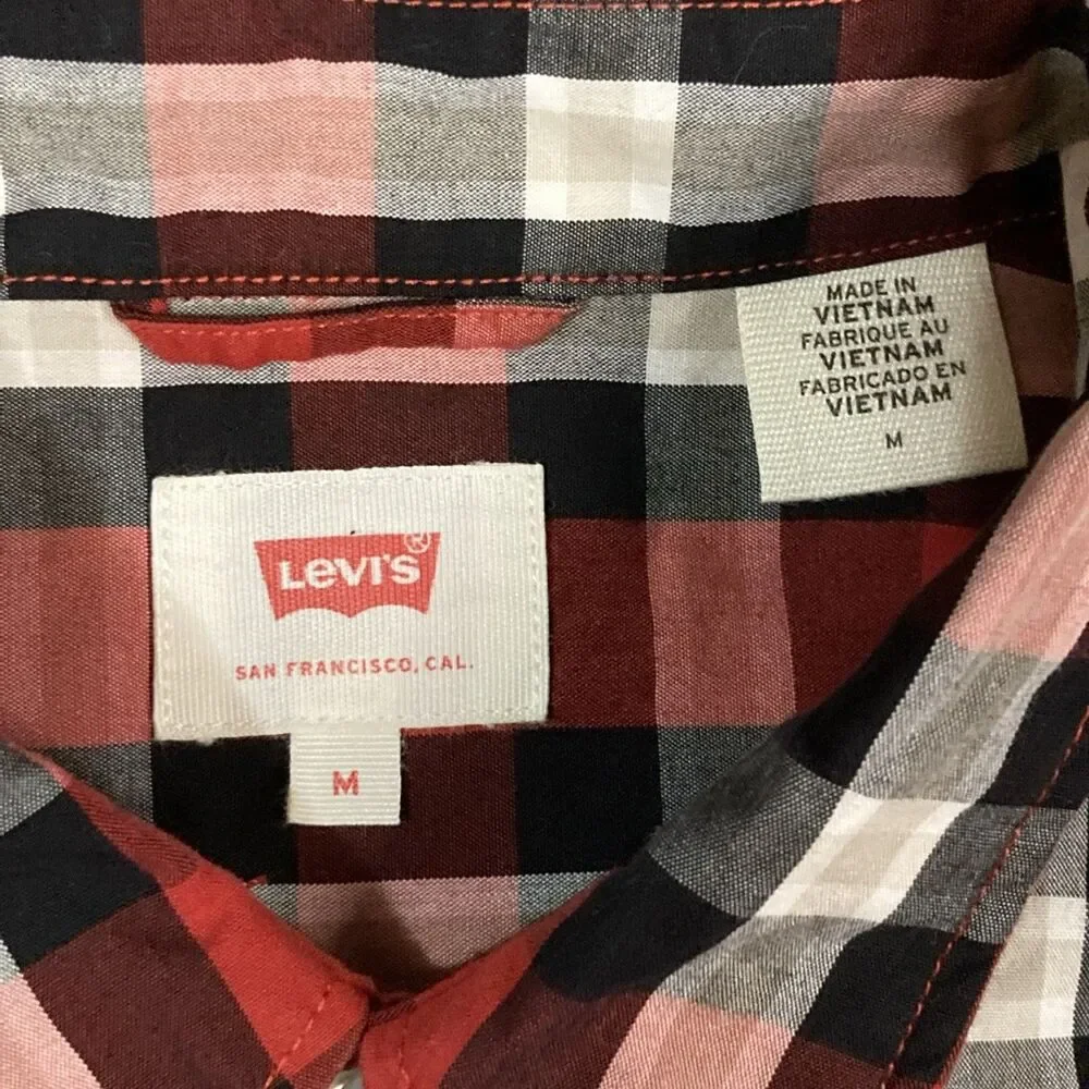 Levis Classic Red Black Checked Long Sleeve Shirt Size M